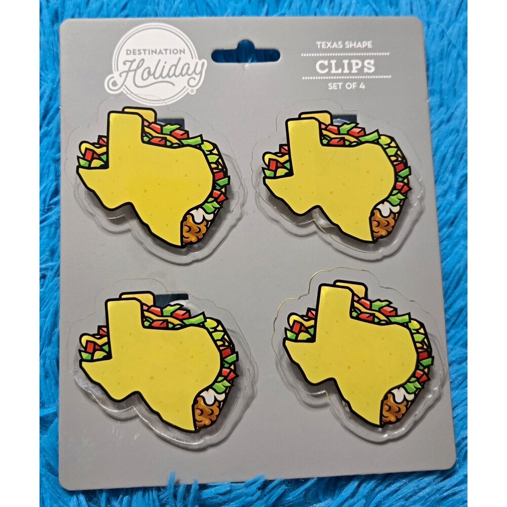 Destination Holiday Texas Taco Shape Magnetic Clips Set of 4- 2.75" Acrylic